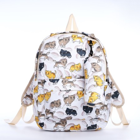 School backpack from textiles with a zipper, 3 pockets, pencil case, white/multi -colored color-3