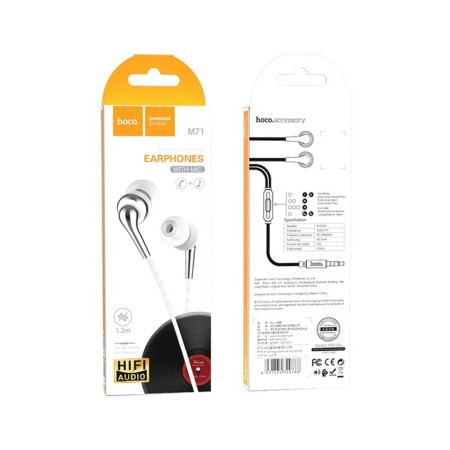 Hoco M71 headphones, wired, vacuum, microphone, 3.5 mm, 1.2 m, white-4