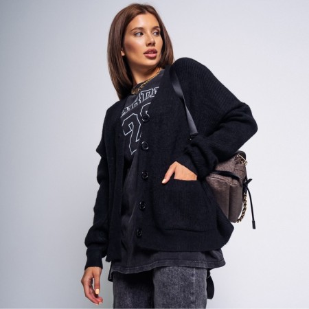 Cardigan female, black color, size One size (46-50)