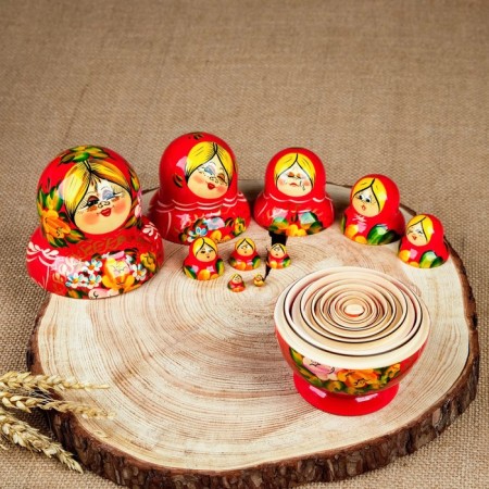 Matryoshka "cutie", red, 10 puppet, suite-3