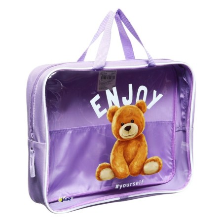 Folder with handles textile A4, 350 x 265 x 75 mm, insert transparent frost-resistant polymer, with inner pocket, PMD 4-84 "Bear on Lilac"-1