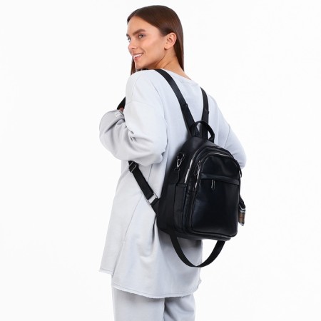 City backpack on lightning, from artificial leather, black color-11