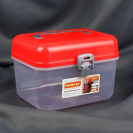 Boxing for storing sewing accessories, with a lid, 21 × 17.7 × 15.4 cm, the color is transparent/red-1
