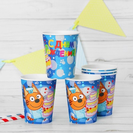 Paper glass "Three cats", 180 ml, 6 pcs., Blue color-1