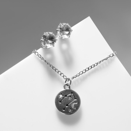 Set 2 objects: earrings, pendant "Night", color black silver, 40 cm-1