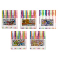 A set of gel pens, 12 colors, in a plastic box