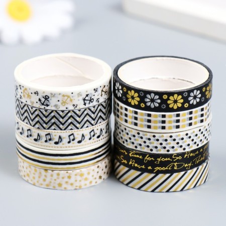 Sticky tape paper "Black and white drawings" set 10 pcs. 0.8 cm dl. 2 m 8.5x4x1 cm