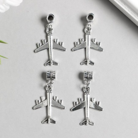 Bale with a suspension metal for creativity "Airplane" silver 3.6 cm-1