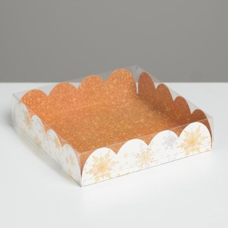 Box for confectionery with PVC lid "Snowflakes", 13 x 13 x 3 cm, New Year-2