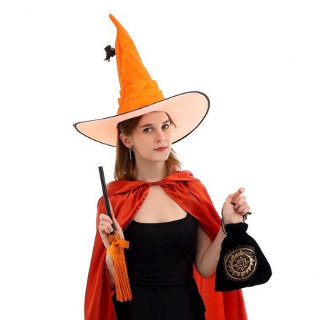 Carnival set "Magic", orange hat, broom, bag-1