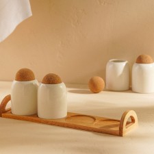 A set of porcelain cans for bulk products on the SL Home Trento stand, 5 items: 4 banks 280 ml, stand