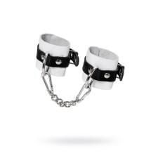 An handcuffs Pecado BDSM, soft with one strap with eyelets, genuine leather, white-black