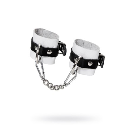 An handcuffs Pecado BDSM, soft with one strap with eyelets, genuine leather, white-black