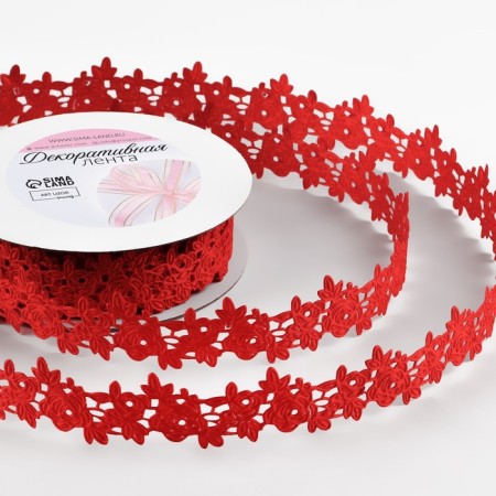 Figure tape "Roses", 25 mm, 9 ± 0.5 m, red color