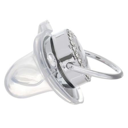 Set: nipple - Orthodontic dummy with the holder “I love dad”, with a cap, from 6 months, silver, rhinestones, rhinestones-3