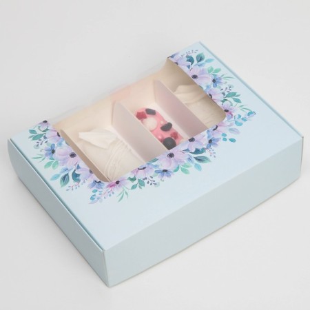 Box for eclairs, confectionery packaging, 4 inserts, “violets”, 20 x 15 x 5 cm-5