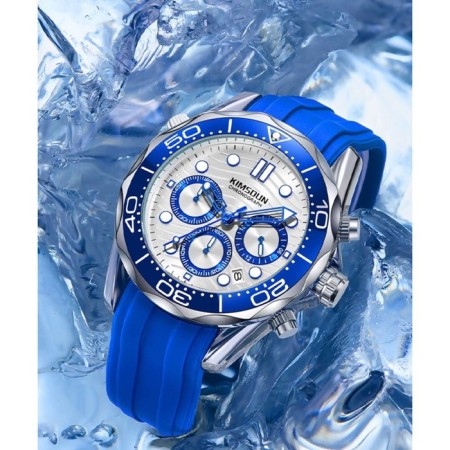 Men's watches, with a calendar, backlight, chronograph, D-4.3 cm, blue-4