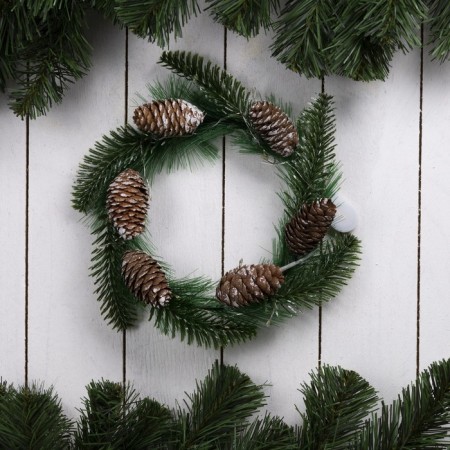 LED figure “Wreath with cones” 20 cm, plastic, batteries CR2032x2 (not in the kit), glow warm white-1