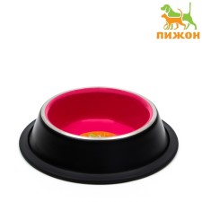 A bowl with a non -slip base of two -color for puppies, 225 ml, raspberry