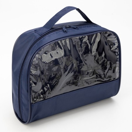 Cosmetic bag with a handle, blue color-1