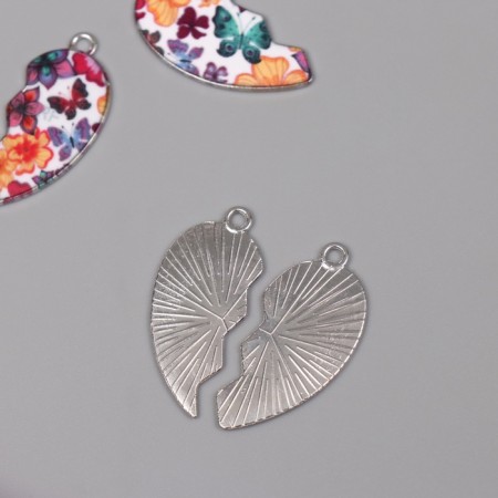 Decor for creativity metal, enamel "Heart with butterflies" set 2 pcs 3x2.8 cm-2