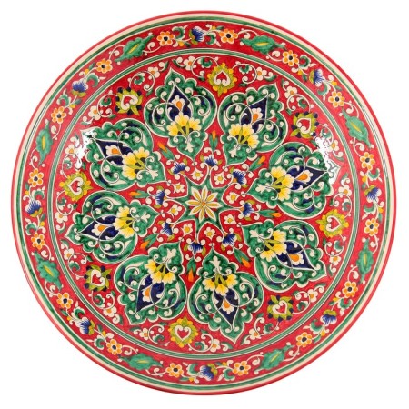 Lryagan Round Rishtan Ceramics, 41cm, Red, Green-Green Ornament-1