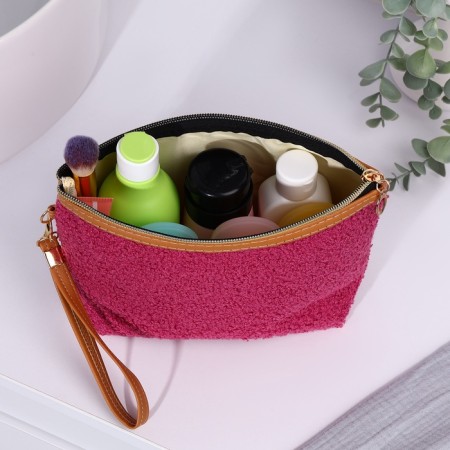 Cosmetic bag with a lining, raspberry color-3