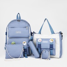 Set a youth backpack on a zipper of textiles, a chover, bag, cosmetic bag, pencil color blue