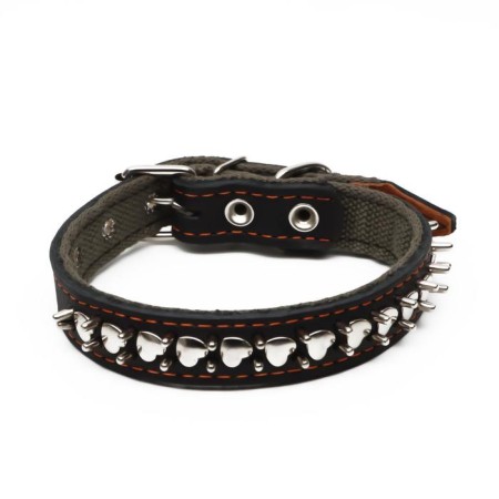 Collar combined leather/tarpaulin "Hedgehog", 55 x 2.5 cm, Osh 35-45 cm, black