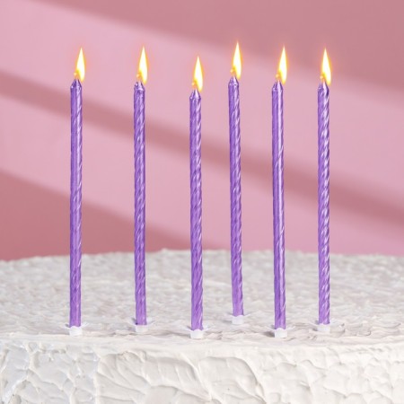 Candles for the cake "Classic" with a stand, 13 cm, 6 pcs, lilac-5
