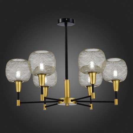 Ceiling EVOLUCE lamp. Sle1137-402-06. ELITIS. 6x60 watts, E14, 68x68x46 cm, black color, golden-1