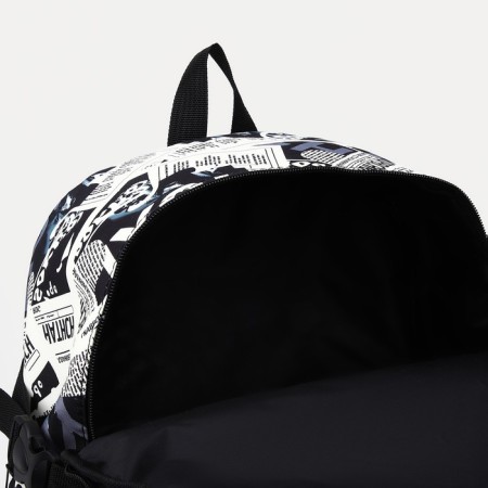 Youth backpack from textiles on lightning, 3 pockets, black/white color-5
