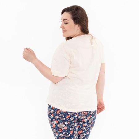 Female pants with print, blue color, size 56-3