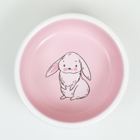 Ceramic bowl for rabbits 200 ml 10 x 3.7 cm, white-pink-4