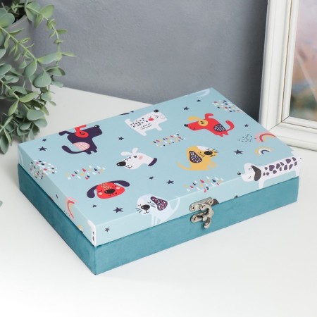 Casket tree "Funny dogs" leatherette and velvet 5.5x24x17 cm