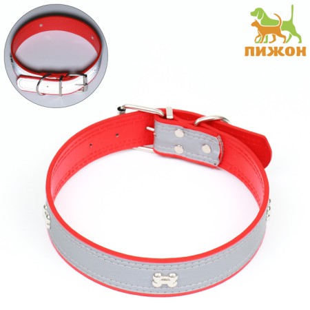 The collar is wide with bones, reflective, 66 x 3.5 cm, Osh 48-58 cm, red