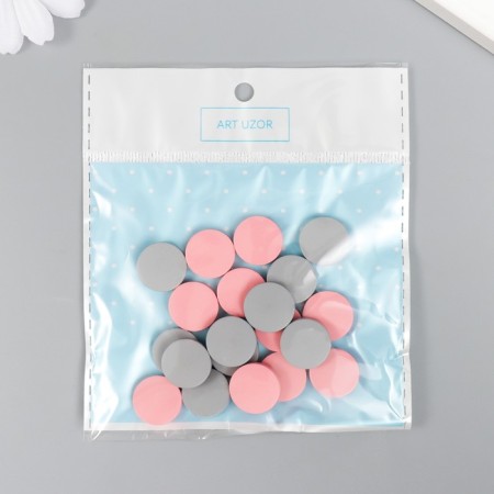 Beads for creativity wood "flat circle" set of 20 pcs pink, gray 0.4x1.5x1.5 cm-3
