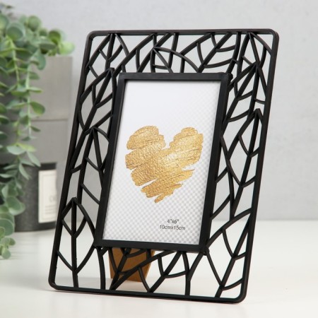 Photo frame plastic 10x15 cm "leaves" black 18x23 cm-1