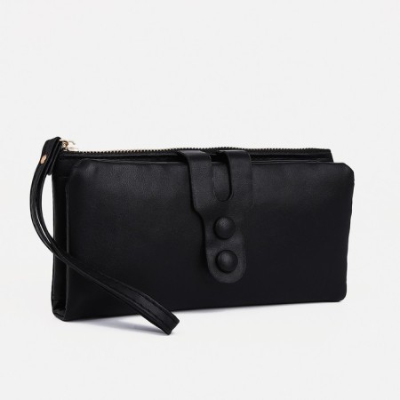 Women's wallet on the button, black color