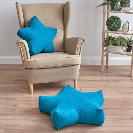 Decorative pillow "Stars", size 55x55x12 cm, turquoise color