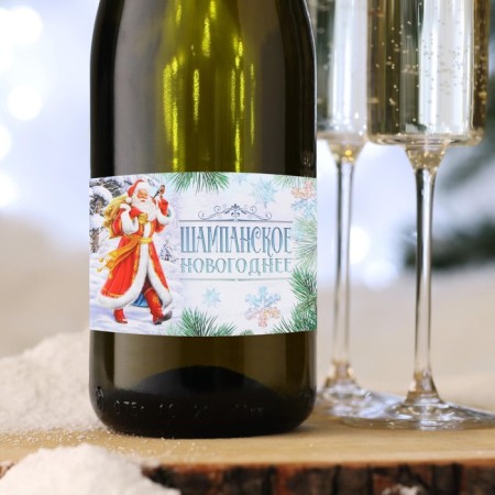 Stick on the bottle "Champagne New Year", Santa Claus, 12 x 8 cm-1