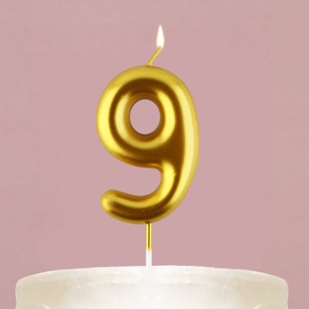 Candle for a cake, number “9”, gold, 4 x 10 cm.-5