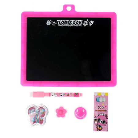 The board is magnetic double -sided, under the marker and chalk, sponge, chalk 3 pcs., Marker, magnets 2 pcs.-5