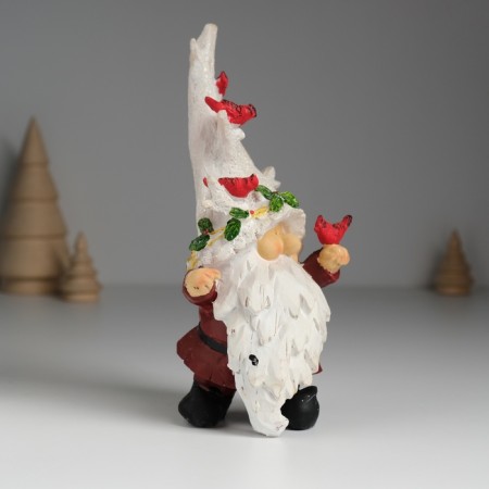 Souvenir Polystone "Dwarf in a hat with wood, with birds" 8.5x7.5x17 cm-1