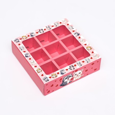 Box for 9 sweets with a shell, "cute kittens" 13.7 x 13.7 x 3.5 cm-3