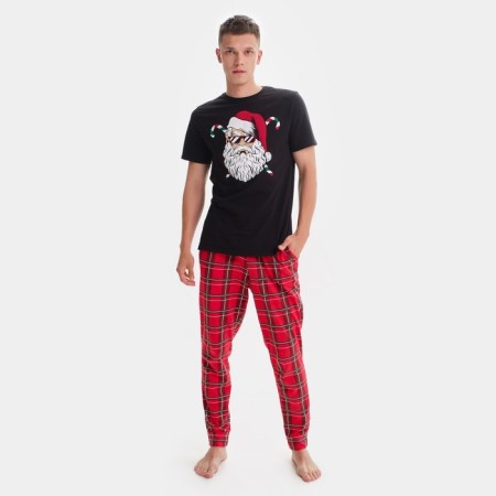 Pajama New Year's male KAFTAN "Santa Claus", red/black color, size 48