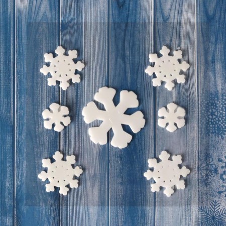 Glass sticker "Snowflakes white with shine" (set 7 pcs) 12.5x12.5 cm, white