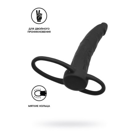 Black & red toyfa double penetration for double penetration, 16.5 cm, silicone, black color