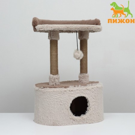 House for cats with a claw, with an oval shelf, 54 x 34 x 80 cm, brown-7