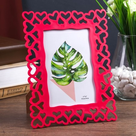 Photo frame plastic 10x15 cm "heart" raspberry 20.8x16 cm-1
